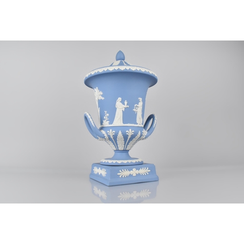 211 - A Large Wedgwood Jasperware Twin Handled Urn and Cover, 28cm high