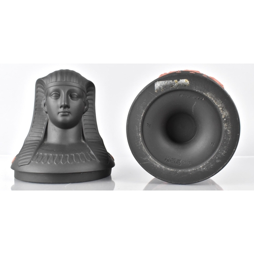 212 - A Limited Edition Wedgwood Black Jasper Canopic Vase of Urn Form, the Cover with Pharaoh's Mask Head... 