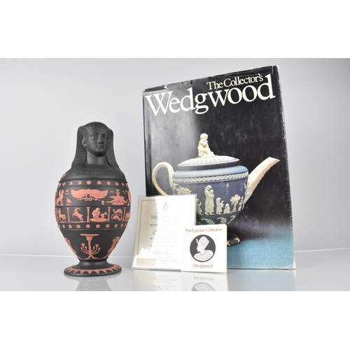 212 - A Limited Edition Wedgwood Black Jasper Canopic Vase of Urn Form, the Cover with Pharaoh's Mask Head... 