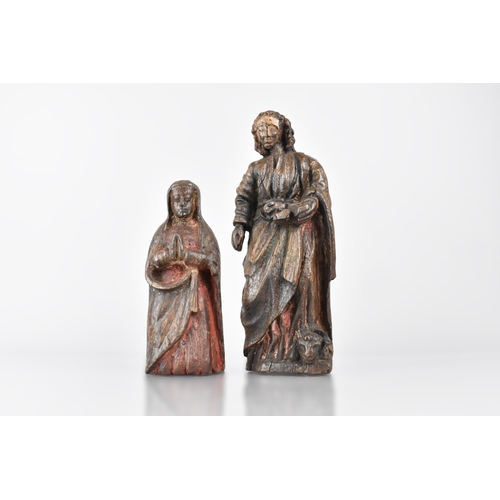 66 - Two Early Oak Carvings, Probably 17th Century with Remnants of Original Polychrome Decoration, Jesus... 