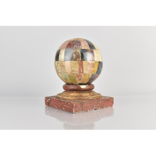 38 - An Early 20th Century Italian Specimen Marble Sphere  Supported on a Painted Wooden Plinth, Sphere 1... 