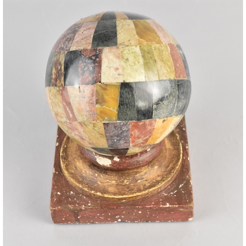 38 - An Early 20th Century Italian Specimen Marble Sphere  Supported on a Painted Wooden Plinth, Sphere 1... 