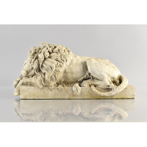 39 - An Early 20th Century Grand Tour Cast Marble Recumbent Canova Lion, 30x12x16cm high