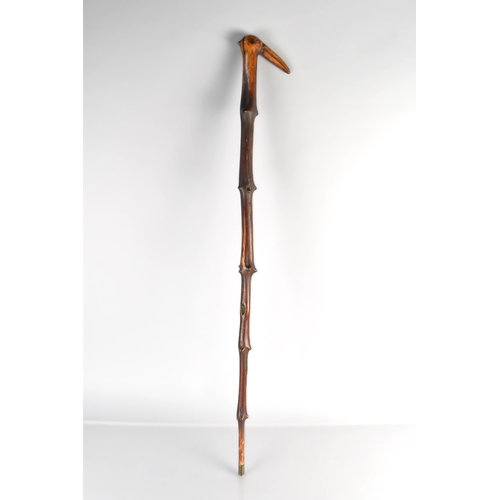 61 - A 19th Century Folk Art Walking Stick, the Carved Head Handle in the Form of a Primitive Bird's Head... 