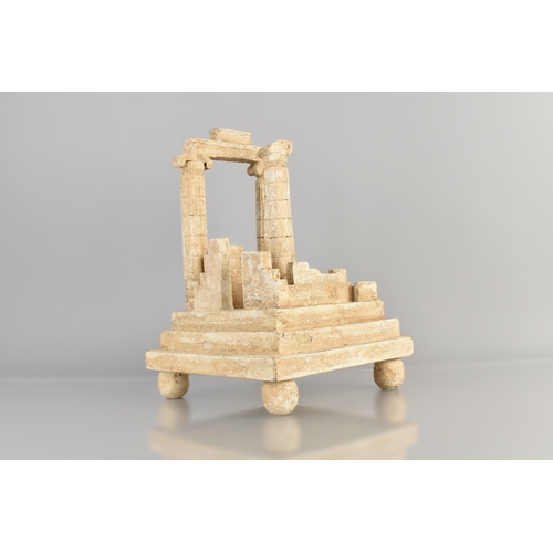 82 - A Painted Wooden and Plaster Grand Tour Model of a Classical Roman Temple on a Stepped Base and Four... 