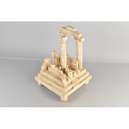 82 - A Painted Wooden and Plaster Grand Tour Model of a Classical Roman Temple on a Stepped Base and Four... 