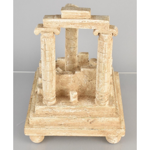 82 - A Painted Wooden and Plaster Grand Tour Model of a Classical Roman Temple on a Stepped Base and Four... 