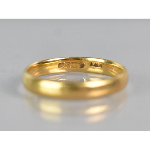 282 - A 22ct Gold Wedding Band, 3.16mm Wide, 2.8gms, Birmingham Hallmark P and Makers Mark HA for Henry Hy... 