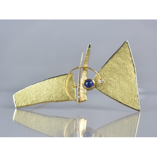 251 - A Large 18ct Gold , Sapphire and Diamond Brooch/Pendant in the Modernist Taste, Oval Cabochon Sapphi... 