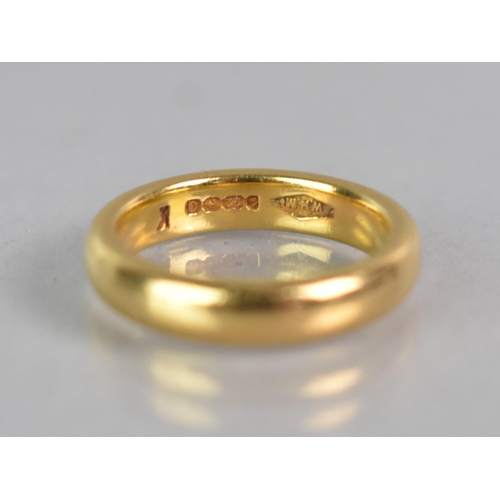 285 - A 22ct Gold Wedding Band, 7.2gms, Size K, Birmingham Hallmark and Makers Mark WHM in a Lozenge Carto... 