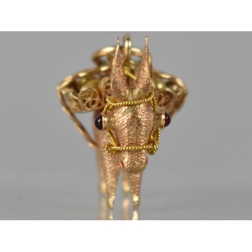 249 - A French 18ct Gold Pendant in the Form of a Laden Donkey, Baskets Containing Two Simulated Pearls, C... 