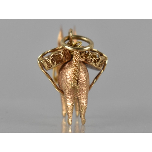 249 - A French 18ct Gold Pendant in the Form of a Laden Donkey, Baskets Containing Two Simulated Pearls, C... 