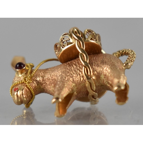 249 - A French 18ct Gold Pendant in the Form of a Laden Donkey, Baskets Containing Two Simulated Pearls, C... 