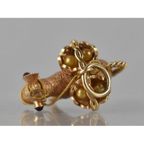 249 - A French 18ct Gold Pendant in the Form of a Laden Donkey, Baskets Containing Two Simulated Pearls, C... 