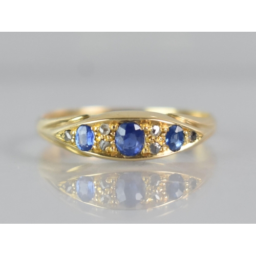 253 - A Victorian 18ct Gold, Sapphire and Diamond Boat Ring, Central Mixed Oval Cut Sapphire Measuring 3.7... 