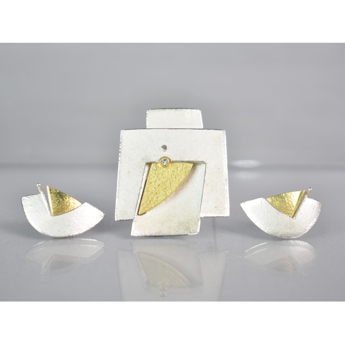 252 - A Suite of Hand Made Modernist 18ct Gold, Diamond and Silver Jewellery to comprise Brooch/Pendant an... 