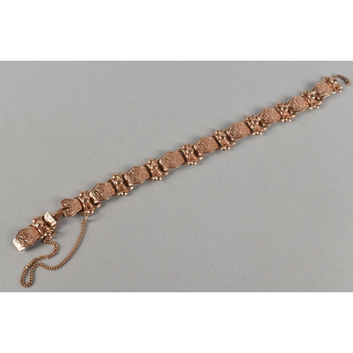 255 - A Rose Gold Victorian Style Bracelet, Having Engraved Clover Leaf Design to Lozenge Shaped Panelled ... 