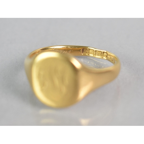 294 - An 18ct Gold Signet Ring, 7.7gms, Birmingham Hallmark, Inscribed to Interior 'From Home', Size T