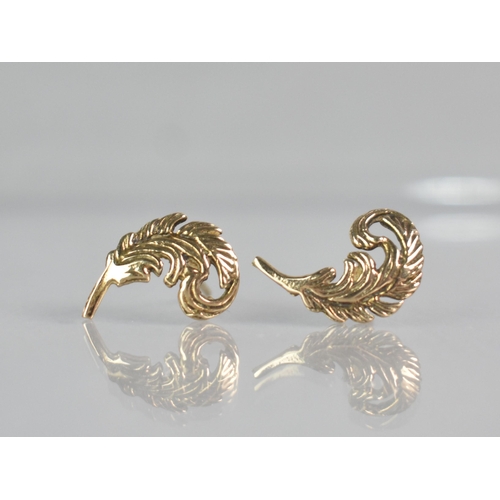 263 - A Pair of 9ct Gold Earrings, in the Form of Feathers, Each 13.9mm Wide Max, 1.2gms, Hallmarks Rubbed