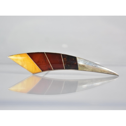 265 - A Large Silver and Amber Brooch, Claw Form Comprising Four Amber Panels, 89mm Wide, Signed to Back G... 