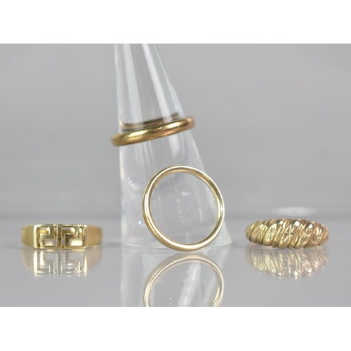 259 - A Collection of Four 9ct Gold Rings to include Two Bands, One with Greek Key and One with Textured H... 