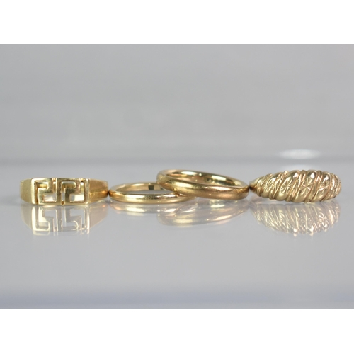 259 - A Collection of Four 9ct Gold Rings to include Two Bands, One with Greek Key and One with Textured H... 