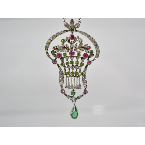 260 - An Early 20th Century French Belle Epoque/Giardinetto Pendant on Chain, Paste Stones in the Suffrage... 