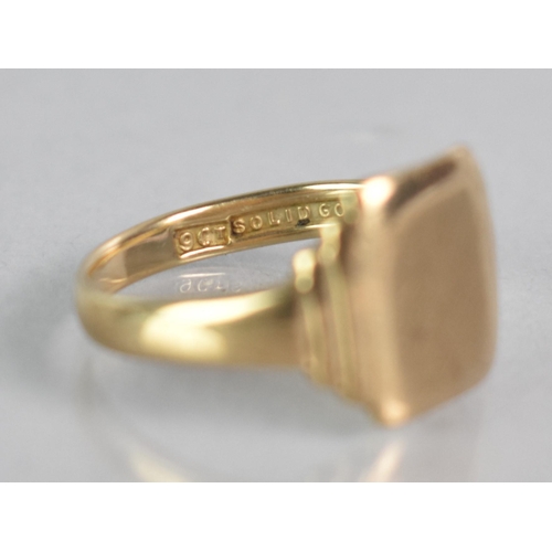 289 - A 9ct Gold Signet Ring, Square Head with Tiered Shoulders to a Plain Polished Band, Stamped to the I... 