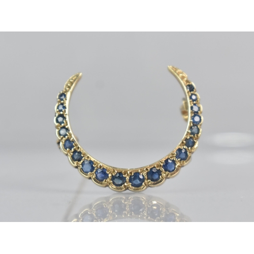 246 - A Sapphire and 9ct Gold Crescent Brooch Comprising Nineteen Graduated Mixed Round Cut Sapphires, Lar... 