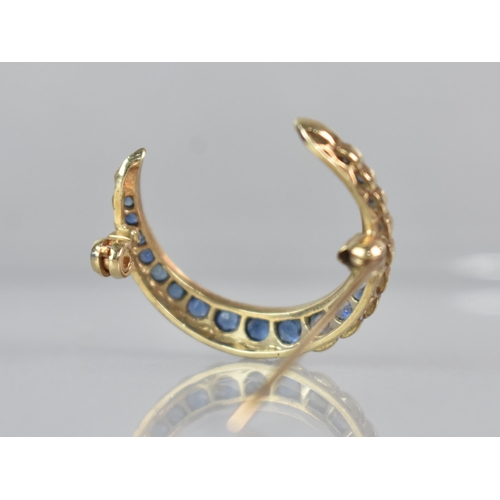 246 - A Sapphire and 9ct Gold Crescent Brooch Comprising Nineteen Graduated Mixed Round Cut Sapphires, Lar... 