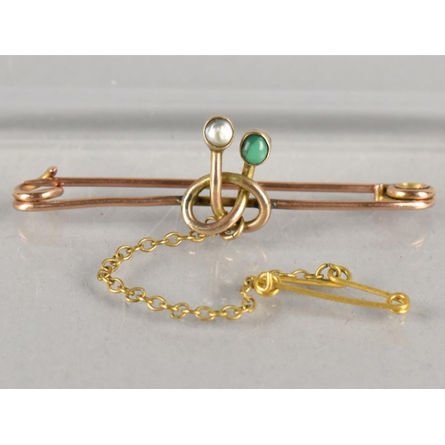 272 - A Late 19th /Early 20th Century Rose Gold, Seed Pearl and Turquoise Brooch of Knotted Tubular Form, ... 