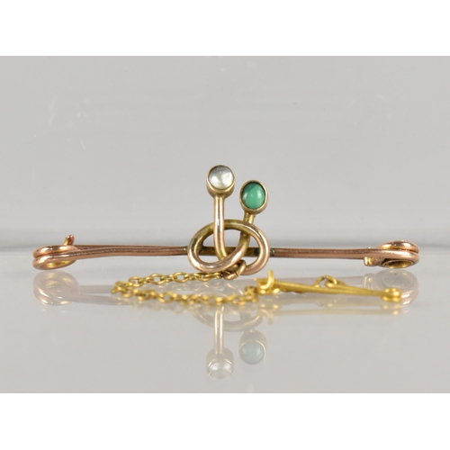 272 - A Late 19th /Early 20th Century Rose Gold, Seed Pearl and Turquoise Brooch of Knotted Tubular Form, ... 