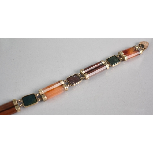 247 - A Victorian Scottish Agate and Hardstone Gold Coloured Metal Mounted Panel Bracelet, Four Links Comp... 