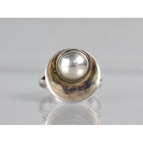 244 - N.E From, A Mid Century Danish Silver Ring, Head of Dished Circular Form with Convex Smaller Panel t... 