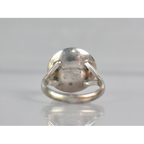 244 - N.E From, A Mid Century Danish Silver Ring, Head of Dished Circular Form with Convex Smaller Panel t... 