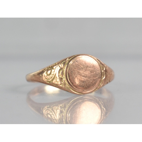 299 - A 9ct Rose Gold Signet Ring, Circular Head Measuring 9mm Diameter to Engraved Tapered Shoulders, Sta... 