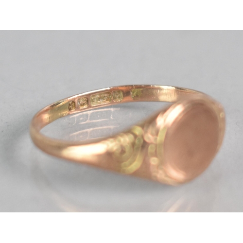 299 - A 9ct Rose Gold Signet Ring, Circular Head Measuring 9mm Diameter to Engraved Tapered Shoulders, Sta... 