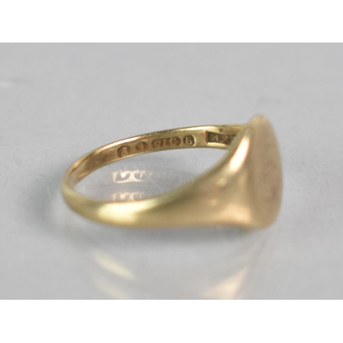 300 - A 9ct Gold Signet Ring, Oval Head Engraved with Initials but Rubbed, Tapered Shoulders to a Plain Po... 