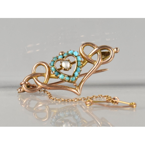 277 - A Late 19th/Early 20th Century 9ct Rose Gold, Pearl and Turquoise Brooch, Central Claw Set Pearl (2.... 