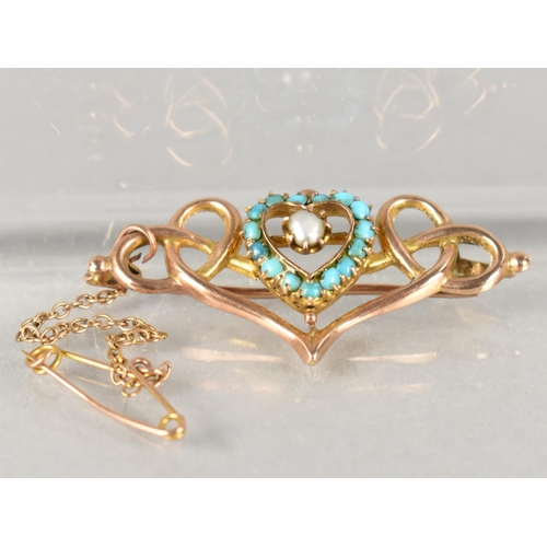 277 - A Late 19th/Early 20th Century 9ct Rose Gold, Pearl and Turquoise Brooch, Central Claw Set Pearl (2.... 