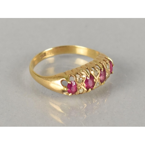 279 - An Edwardian 18ct Gold Ruby and Diamond Ring, Four Claw Set Oval Cut Rubies, Largest 3.7mm by 2.3mm,... 