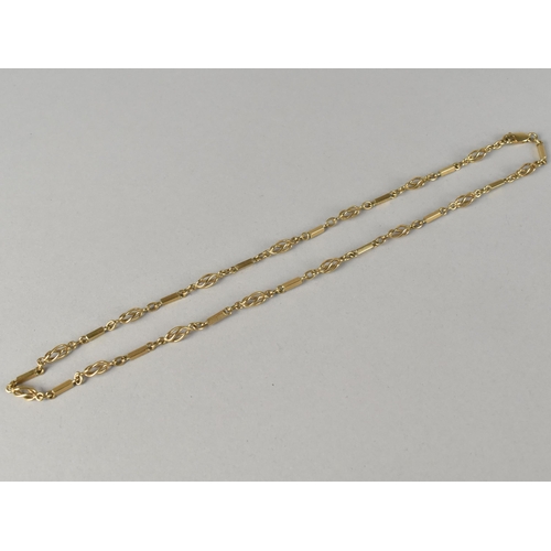 301 - A 9ct Gold Fancy Link Necklace, Baton and Twisted Links, 14.5gms, Stamped 375 to Lobster Clasp, 46cm... 