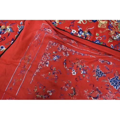 174 - A Large Chinese Late Qing/Mid 20th Century Embroidered Tablecloth Well Worked with Silk Coloured and... 