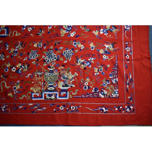 174 - A Large Chinese Late Qing/Mid 20th Century Embroidered Tablecloth Well Worked with Silk Coloured and... 