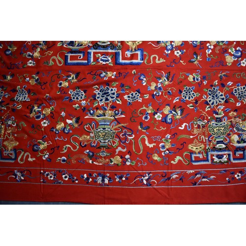 174 - A Large Chinese Late Qing/Mid 20th Century Embroidered Tablecloth Well Worked with Silk Coloured and... 