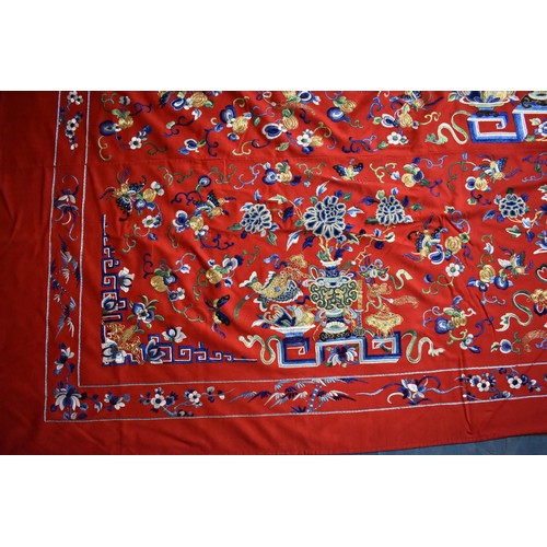 174 - A Large Chinese Late Qing/Mid 20th Century Embroidered Tablecloth Well Worked with Silk Coloured and... 