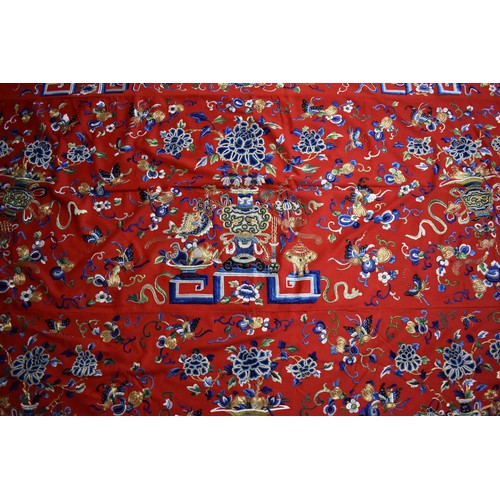 174 - A Large Chinese Late Qing/Mid 20th Century Embroidered Tablecloth Well Worked with Silk Coloured and... 