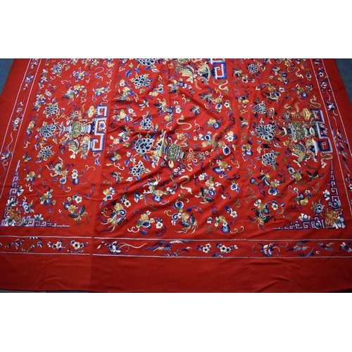 174 - A Large Chinese Late Qing/Mid 20th Century Embroidered Tablecloth Well Worked with Silk Coloured and... 