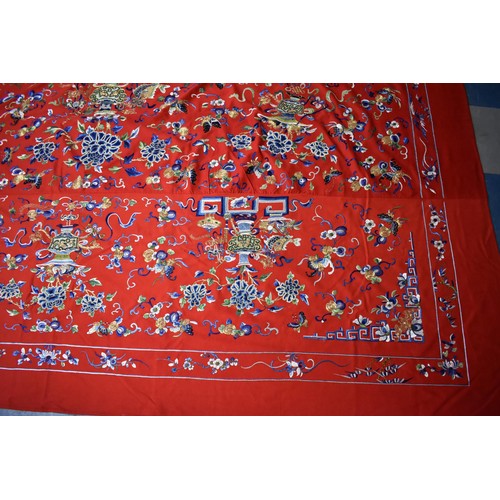 174 - A Large Chinese Late Qing/Mid 20th Century Embroidered Tablecloth Well Worked with Silk Coloured and... 