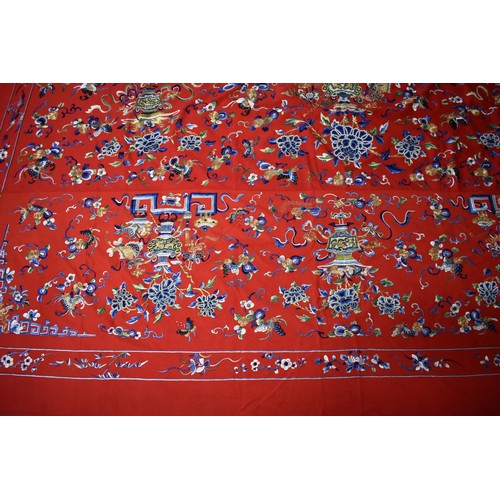 174 - A Large Chinese Late Qing/Mid 20th Century Embroidered Tablecloth Well Worked with Silk Coloured and... 